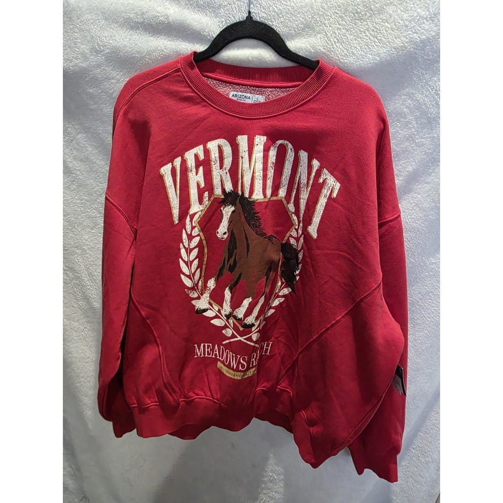 NWT Vermont Meadows Ranch Scarlet Horse Graphic Sweatshirt Red Country Relax L - Picture 1 of 7